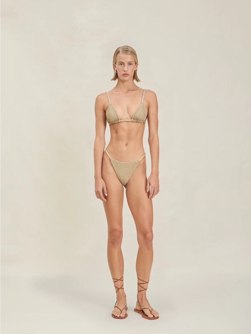 NWT DEVON WINDSOR Gold Metallic Triangle Bikini - Zuri Top & Zack Bottom